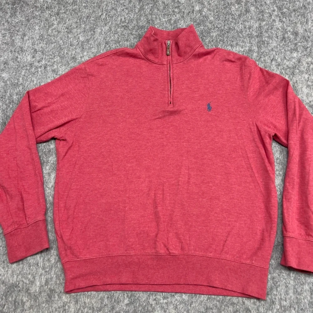 Polo Ralph Lauren Sweatshirt Mens M Salmon Pink 1/4 Zip Up Preppy Pony Pullover